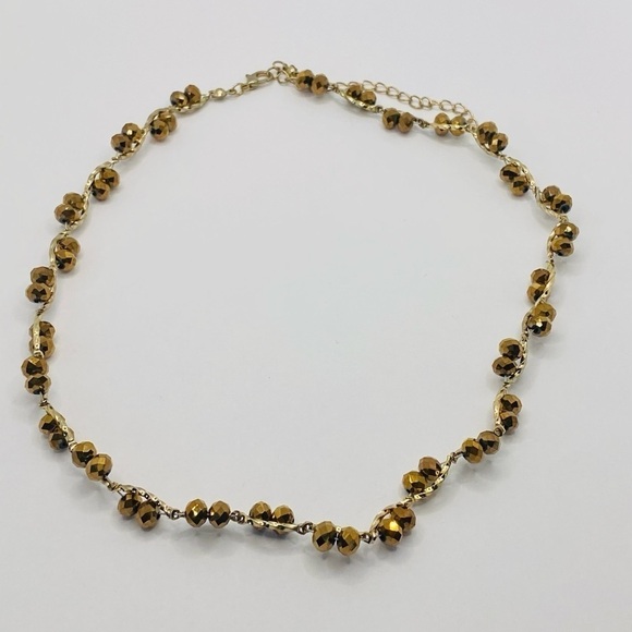 Necklace Gold Bronze tone with faceted crystals - Picture 4 of 4